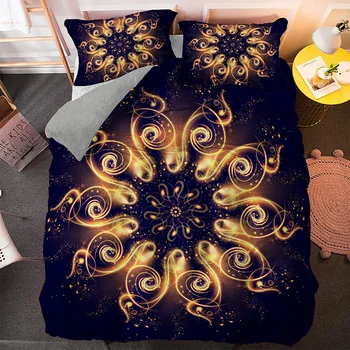 Comforty Luxusné Zlaté Mesiac A Slnko posteľná bielizeň Nastaviť 3D Perinu Vytlačené King Size Domáce Dekorácie 2/3ks Polyester Obliečky