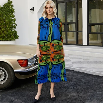 2020 Jeseň Zima Afriky Vintage Indie ženy Oblečenie Dlho Skladaný Turtleneck plus veľkosť Tri Štvrtiny módny návrhár šaty