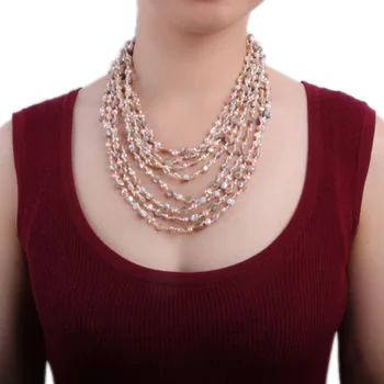 JYX Elegantné Rozšírené Žiarovky fritillary shell s prírodnou Perlou dlhý náhrdelník 8 prameňov 6*9 mm 22