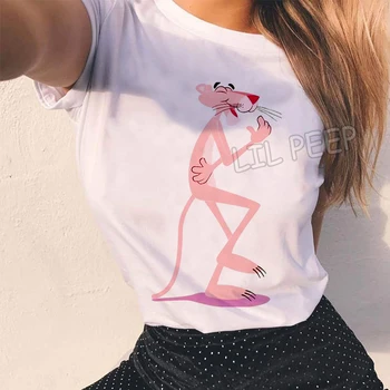 2019 Nový Príchod Leta Pink Panther Tlač Dámske Oblečenie Príležitostné O-Neck Tričko z 90. rokov Estetické Biele Tričko Krátke Rukávy Topy