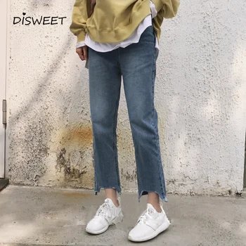 DISWEET Denim Džínsy Žena 2019 Nový kórejský Vintage Nohavice Voľné Rovné Nohavice Bežné Umyté Deväť Nohavice Letné Plus Veľkosť