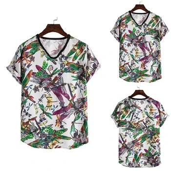 2020 Nové pánske Priedušná Bielizeň T-Shirt Samec Krátky Rukáv Kvetinový Vytlačené t Shirt Letné Beach Bežné Topy Plus Veľkosť M-5XL