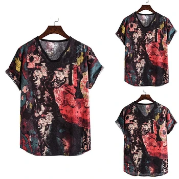 2020 Nové pánske Priedušná Bielizeň T-Shirt Samec Krátky Rukáv Kvetinový Vytlačené t Shirt Letné Beach Bežné Topy Plus Veľkosť M-5XL