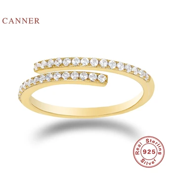 CANNER Iny Jednoduché jednoradové Diamond Otvoriť Krúžok 925 Sterling Silver Anillos Zlaté Prstene Pre Ženy, Luxusné Jemné Šperky Prstene