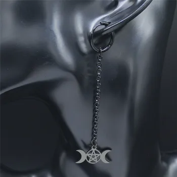 Gotický Mesiac Pentagram Čiar Čiernej Nerezovej Ocele Dlhé Náušnice Ženy Šperky acero inoxidable joyeria mujer E613012