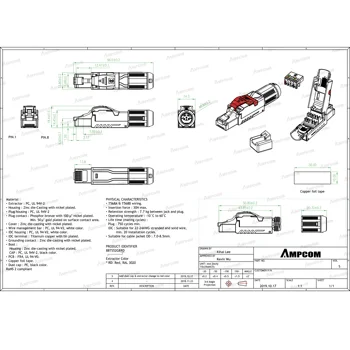 AMPCOM Cat8 Tienené Modular Plug - Pole Ukončenie Náradia, 40 G 2Ghz, 22-24AWG - (Hodí Cat7A & Cat8 Kábel)
