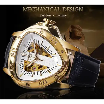 Víťaz Zlatého Muži Mechanické Sport Sledujte Muž Automatické Cobra Trojuholník Dial Kožený pásik Hodiniek Relogio Masculino Reloj Hodiny