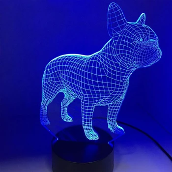 Francúzsky Buldog 3D LED Nočné Lampy Dotyk 7 Zmena Farby Vedľa Svetlá USB Hologram Domova Dovolenku Darčeky, Vianočné Náladu Svetlo