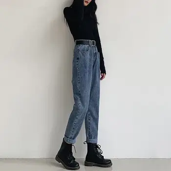 2020 vysoký pás džínsy ženy voľné kórejských študentov retro rovno Harlan nohavice