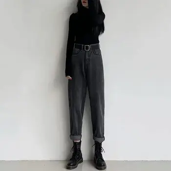 2020 vysoký pás džínsy ženy voľné kórejských študentov retro rovno Harlan nohavice