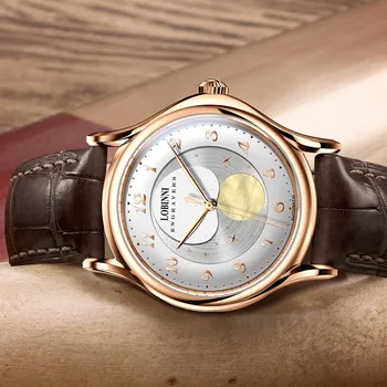 LOBINNI mužov automatické hodinky, luxusné značky samostatne vietor mechanické hodinky fázy mesiaca náramkové hodinky relogio masculino nepremokavé reloj