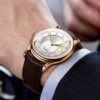 LOBINNI mužov automatické hodinky, luxusné značky samostatne vietor mechanické hodinky fázy mesiaca náramkové hodinky relogio masculino nepremokavé reloj