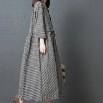 Dlhé Šaty Veľké Kód Dievča Japonský Štýl Šaty, Bielizeň Dlhý Rukáv Kontrolovať Bežné Voľné Šaty Pre Ženy, Doprava Zdarma Sivé Šaty