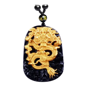 Prírodné Čierna Obsidián Rezbárstvo Dragon Šťastie, Amulet Náhrdelník Prívesok Pre Ženy, Mužov prívesok