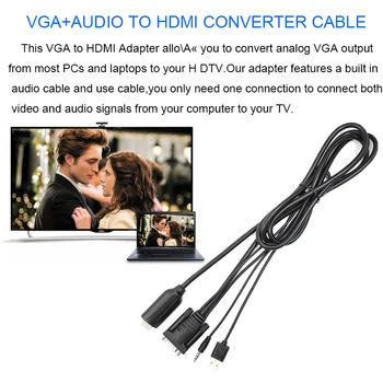 1.8 M Samec na Male VGA Audio-HDMI Kábel VGA2HDMI Adaptér Prevodník s Audio PORT USB TV AV k televízoru HDTV Video Kábel PRE Počítač