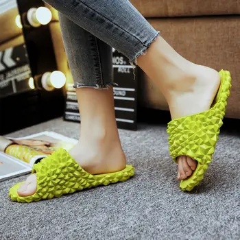Ženy tvorivé durian papuče žiarivkové svetlo zelené listy dámy letné plážové topánky krytý domov črievičku