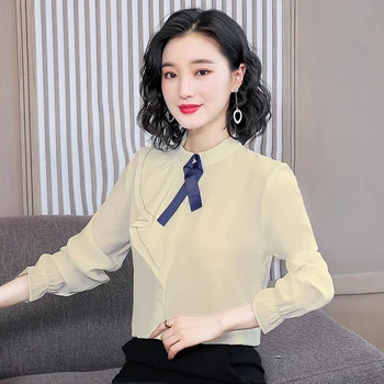 Kórejské Ženy Košele Ženy Šifón Blúzky Tričko Plus Veľkosť Elegantné Ženy Pevné Volánikmi Tričko Blusas Mujer De Moda 2020 Dámy Hore