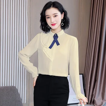 Kórejské Ženy Košele Ženy Šifón Blúzky Tričko Plus Veľkosť Elegantné Ženy Pevné Volánikmi Tričko Blusas Mujer De Moda 2020 Dámy Hore