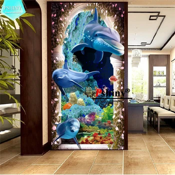 PSHINY 5D DIY Diamond Výšivky Predaj Dolphin Zvierat Obrázky Kompletné Kolo Kamienkami Diamond Maľovanie Nových Prírastkov