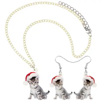 Bonsny Akryl Vianočné Americký Krátke Vlasy Cat Kitten Sady Šperkov Náhrdelník Náušnice Zvierat Šperky Pre Ženy, Dievčatá Teens Darček