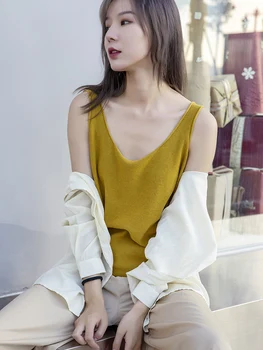 Vlnené Pure Color Pevné Žltá Zadarmo Veľkosť Dizajn Nadrozmerné Žena Sveter Vesta Top Ženy Oblečenie 2021 chaleco punto mujer