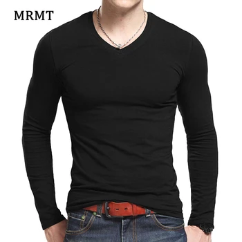 Lycra bavlna pánske dlhý rukáv v krku t tričko 2021 MRMT jeseň mužov T bavlnené tričko slim pevné tesné tričko