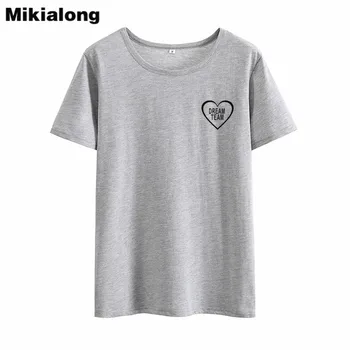 Mikialong 2018 DREAM TEAM Tumblr Letné T-shirt Ženy Príčinné Krátky Rukáv kórejský Módne Ženy Bavlnené Tričko Poleras Mujer