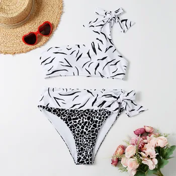Jeden ramenný plavky ženy 2020 bikini leopardo Vysoký pás letné kúpanie nosenie, plavky push up plavky maio feminino praia