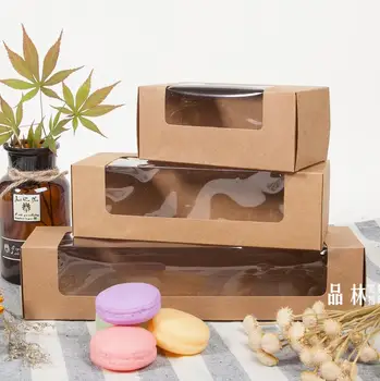 Sulfátový papier Macarons boxy, kraft balenie box s pvc okien ,cookies pečenie kraft darčekovej krabičke