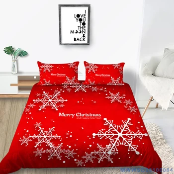 Snehové vločky posteľná bielizeň Nastaviť Veselé Vianoce 3D Tlač Fantasy Perinu Červená Kráľ, Kráľovná Twin Full Double Pohodlné Lôžko Stanovené