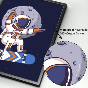 Cartoon Planéty Rocket Astronaut Skateboard Wall Art Plátno Na Maľovanie Nordic Plagáty A Vytlačí Na Stenu Obrázky Chlapec Detská Izba Decor
