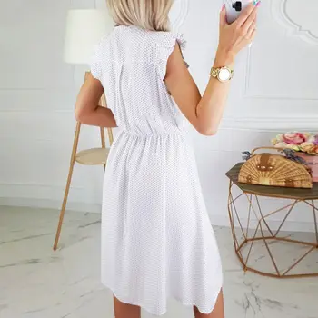 Letné Šaty Módne Novo Hot Predaj Ženy tvaru Polka Dot Dress Luk Tunika Sundress Lete Dovolenku na Pláži Šaty Pre 2019 A66
