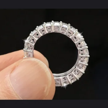Pôvodné 925 Sterling Silver RING prst Emerald rez Simulované Diamond Svadobné Zásnubný DIAMANTOVÝ Kapela Prstene pre Ženy Šperky