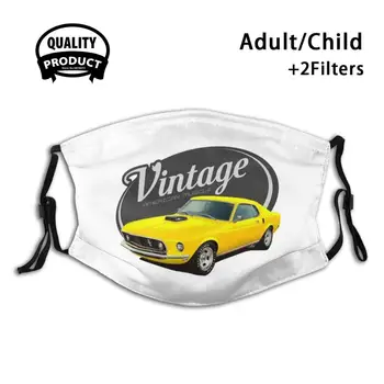 Vintage Yellow Mustang Proti Prachu S Filtrom Pre Deti, Dievča, Chlapec Teens Masky Vintage Retro Staré Klasické Auto Gt 1969 69 Žltá