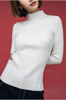 2021 Jar Jeseň Slim Turtleneck Pletený Rebrovaný vytiahnuť Sveter Košele Top Femme kórejskej Ženy Dlhý Rukáv teplý pulóver oblečenie