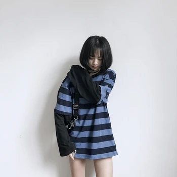 V lete roku 2019 nový kórejský Harajuku módne doplnky, voľné bežné prekladané dlhým rukávom dámske tričko topy