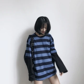 V lete roku 2019 nový kórejský Harajuku módne doplnky, voľné bežné prekladané dlhým rukávom dámske tričko topy