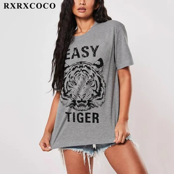 RXRXCOCO T Shirt Ženy, Krátky Rukáv, Miss Kiss Harajuku Voľné Plus Veľkosť Vytlačené Easy Tiger Dámske Oblečenie Leopard Topy Tees
