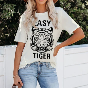 RXRXCOCO T Shirt Ženy, Krátky Rukáv, Miss Kiss Harajuku Voľné Plus Veľkosť Vytlačené Easy Tiger Dámske Oblečenie Leopard Topy Tees