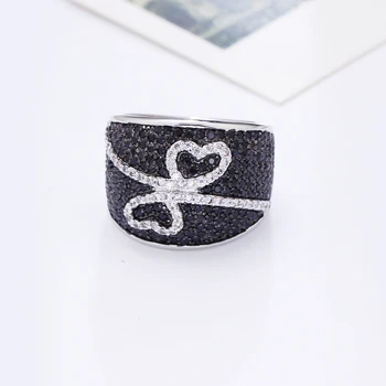 Krásne čierne a biele krúžok aaa zirconia kamene srdce dizajn pekné šperky prst prstene pre ženy