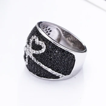Krásne čierne a biele krúžok aaa zirconia kamene srdce dizajn pekné šperky prst prstene pre ženy