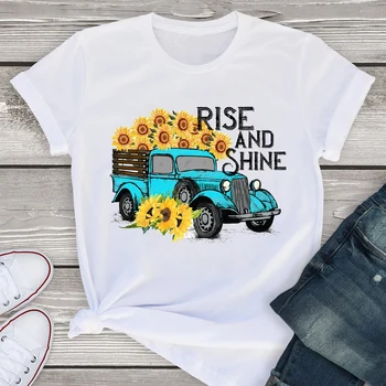 Ženy Grafické Svete Slnečnice 90. rokov Vintage Truck Krátkym Rukávom Letné Lady WomensT-Tričko Tričko Tees Oblečenie, Topy Žena T Tričko