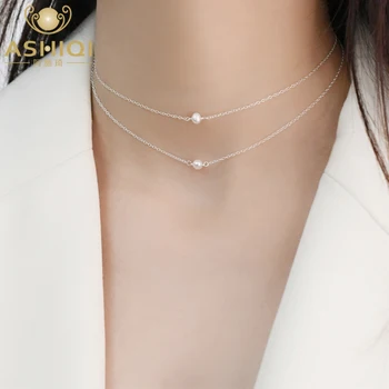 ASHIQI Prírodné Sladkovodné Perly 925 Sterling Silver choker pearl náhrdelníky pre ženy