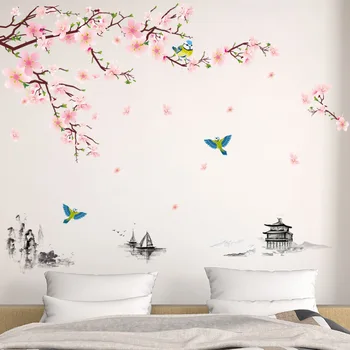 240*150 cm Čínsky Štýl, Ružová Peach Blossom Samolepky na Stenu Veľké Vinylové Umenie Obtlačky Spálne, Obývacia Izba Dekor nástenné Maľby