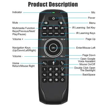 G7V Pro Podsvietený anglický ruská Klávesnica 2.4 G Air Bezdrôtové Myši Gyroskop Hlas Diaľkové Ovládanie s Mikrofónom pre Android TV BOX PC