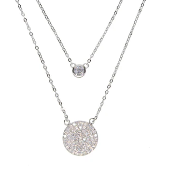 Dvojité Cz náhrdelník prívesok 925 Sterling Najvyššej Kvality Ženy Šperky Rámu Cz Big Disco Kúzlo Doule Vrstva Elegantný Náhrdelník