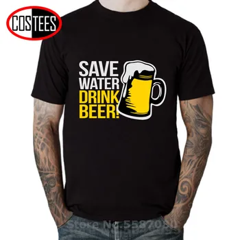 Komické Šetriť Vodu Piť Pivo T Shirt Mužov Skvelé Krátky Rukáv Crewneck Bavlna Plus Veľkosť Rodiny Strany Zábavné pánske T-Shirt bežné Čaj