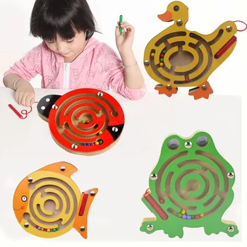 1pc Dieťa Magnetické Bludisko Bloky Deti Drevené Zvierat Malé Pero Skoro Vzdelávacie Hračky pre Deti Blok Vzdelávania Intelektuálne Hry