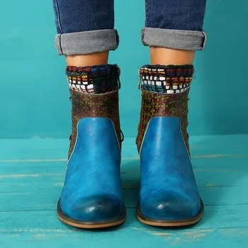 Nové 2021 Jeseň Zima Ženy Retro Väzbe Spojov Kožené Vzor Nastaviteľné Topánky Botines Mujer Vintage Teplé Botas Ženy Topánky