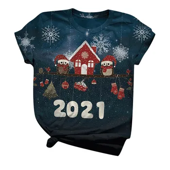 2020 Krátky Rukáv T Shirt Ženy Plus Veľkosť Ženy Krátky Rukáv 3d Vianočné Tlačených Topy Tee tričko s Kapucňou, Женские Футболки